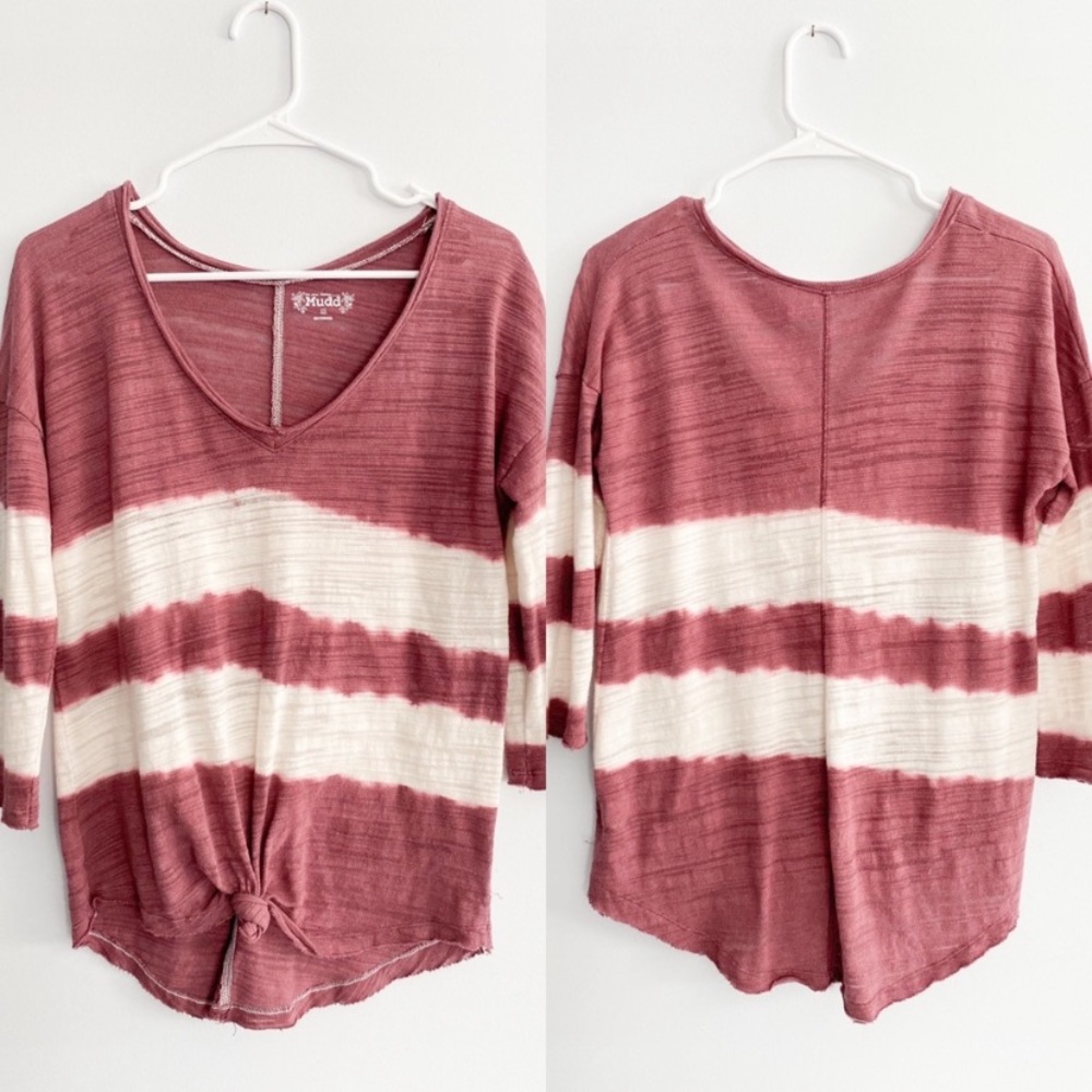 MUDD Tie die tie front 3/4 sleeve top